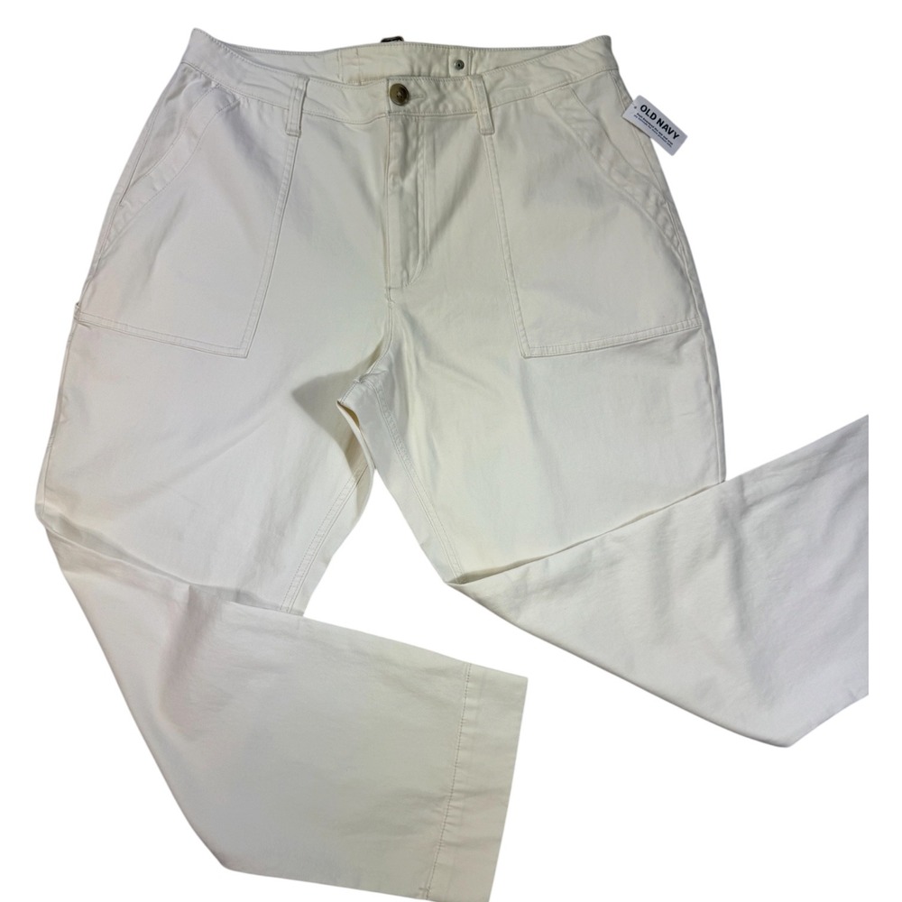 Old Navy Womens Cream Utility Carpenter Pants High Rise Straight Leg Size 14 NWT